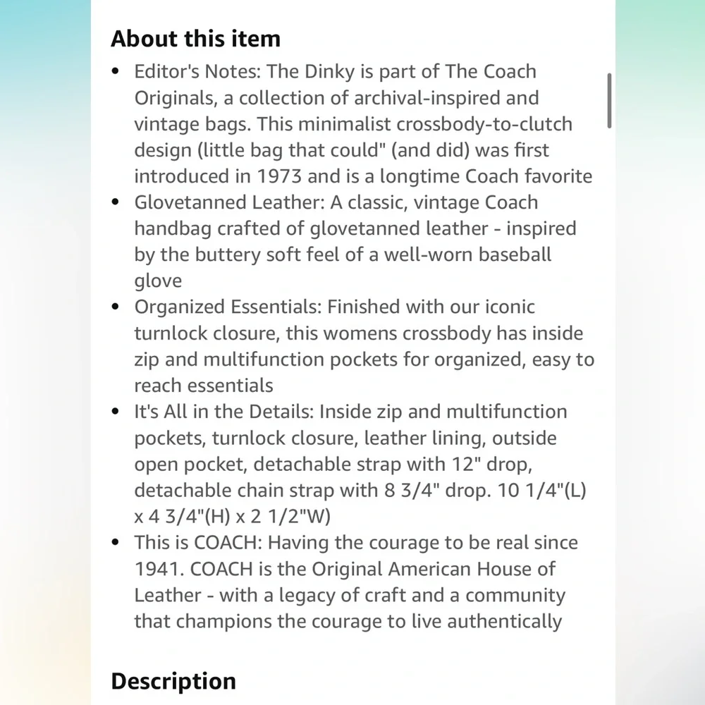 NWOT COACH Dinky Bag in Black Glove tanned leather - Coach Originals - Picture 10 of 11